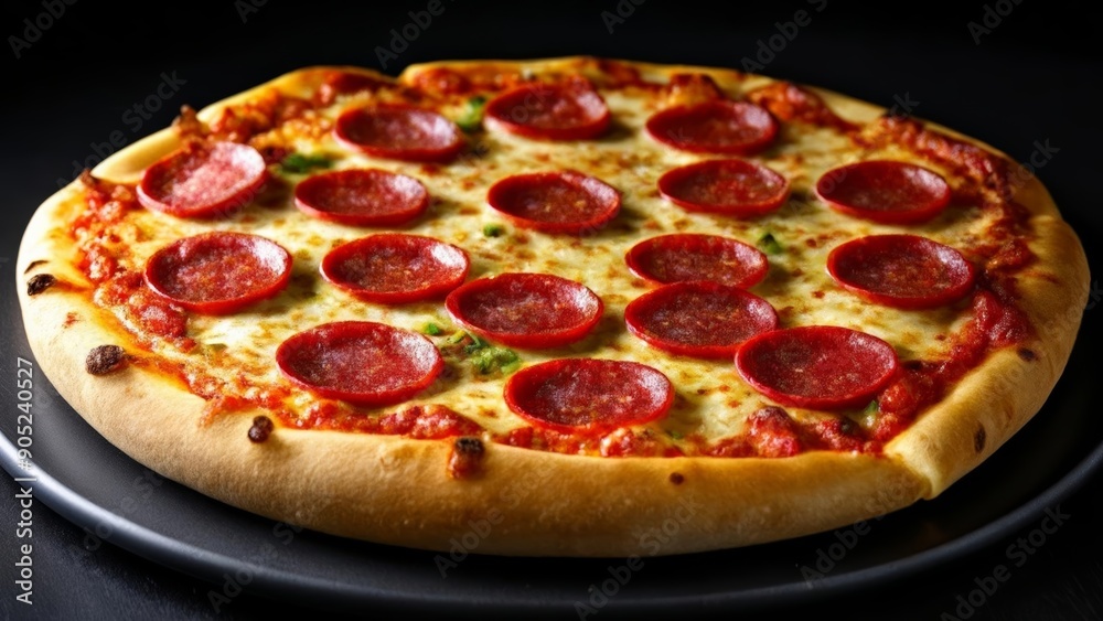 Deliciously baked pepperoni pizza ready to be savored Deliciously baked pepperoni pizza ready to be savored