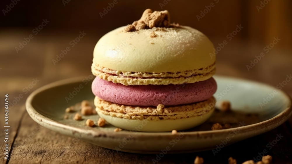 Fototapeta premium Deliciously stacked macarons on a rustic plate