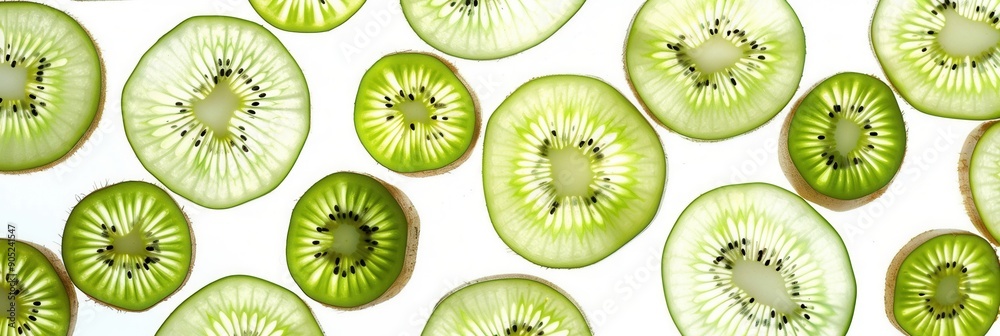 Fototapeta premium Seamless kiwi fruit cut slice pattern background