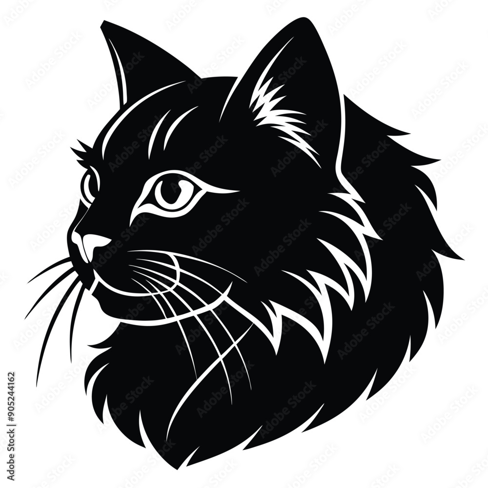 logo of persiana cat face, side view, silhouette, black and white, white background