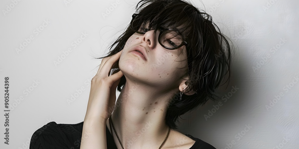 Portrait of a Young Woman with Short Black Hair and Glasses Portrait of a Young Woman with Short Black Hair and Glasses