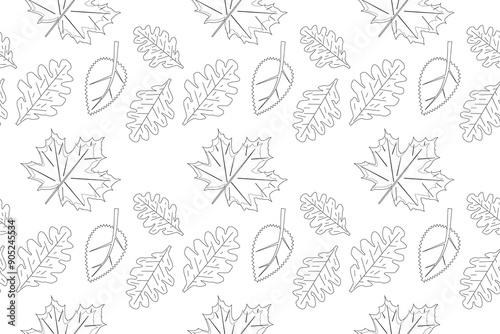 Seamless pattern of autumn leaves in black and white. Perfect for coloring pages, seasonal designs, and crafts.