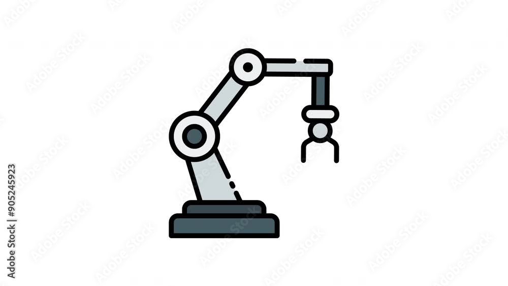 Robotic arm with three joints and gripper, ideal for automation, robotics, technology concepts in presentations, designs, and illustrations icon motion graphic animation Robotic arm with three joints and gripper, ideal for automation, robotics, technology concepts in presentations, designs, and illustrations icon motion graphic animation