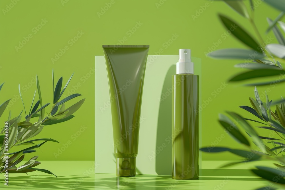 Fototapeta premium olive oil based skincare products on background