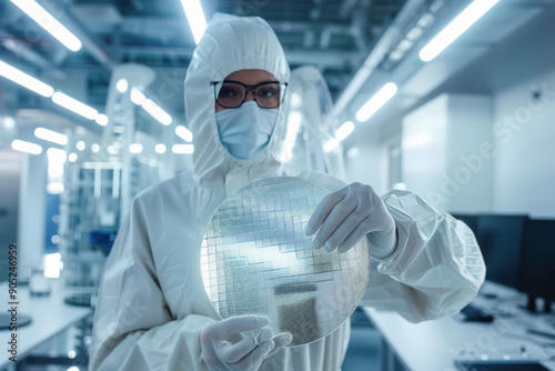 scientist holding wafel in laboratory photo