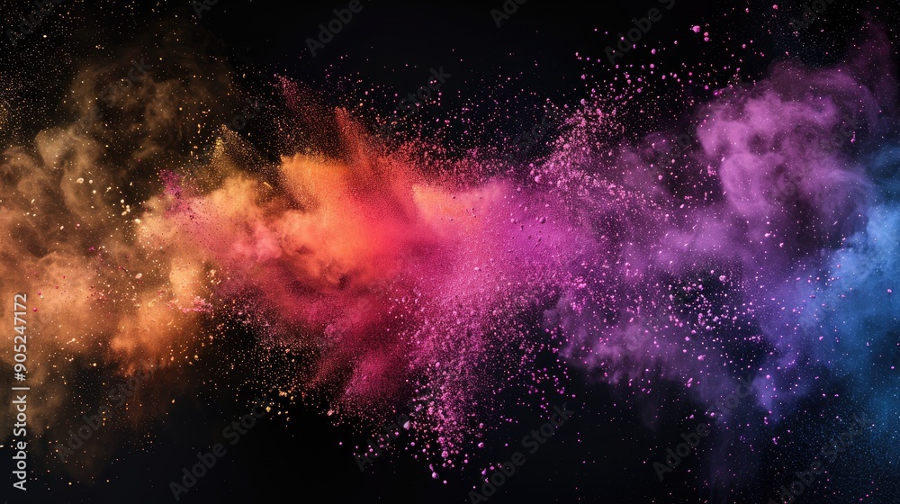 Naklejka premium Multi color powder explosion on black background