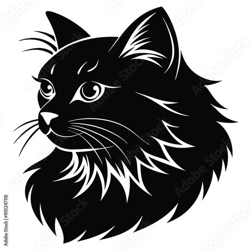 logo of persiana cat face, side view, silhouette, black and white, white background