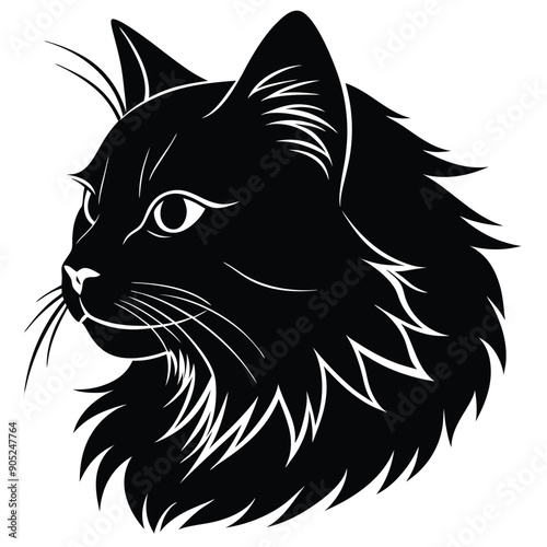 logo of persiana cat face, side view, silhouette, black and white, white background