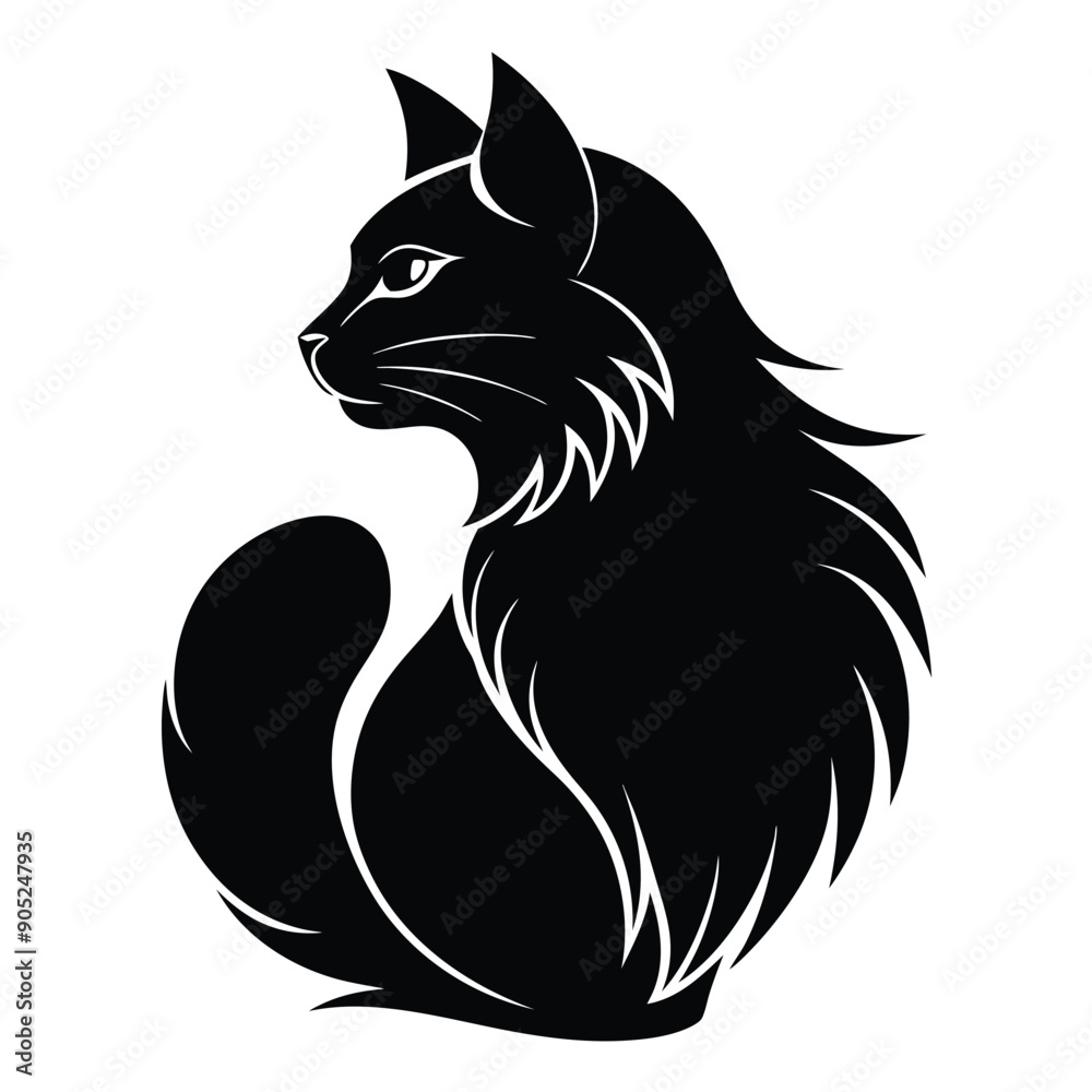 Obraz premium logo of persiana cat face, side view, silhouette, black and white, white background