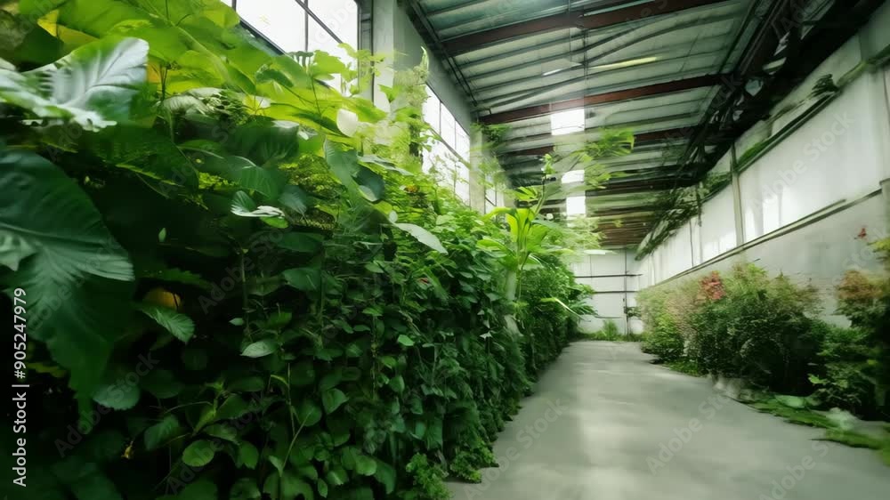 Greenhouse Interior Lush Plants in Controlled Environment Greenhouse Interior Lush Plants in Controlled Environment