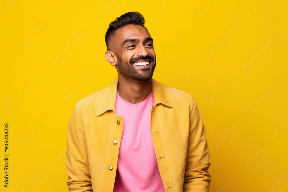 indian man wearing yellow jacket and smiling indian man wearing yellow jacket and smiling