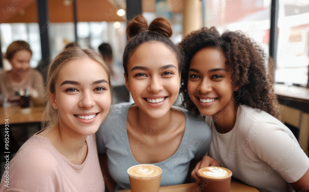 group of different races friends enjoying coffee in cafe group of different races friends enjoying coffee in cafe
