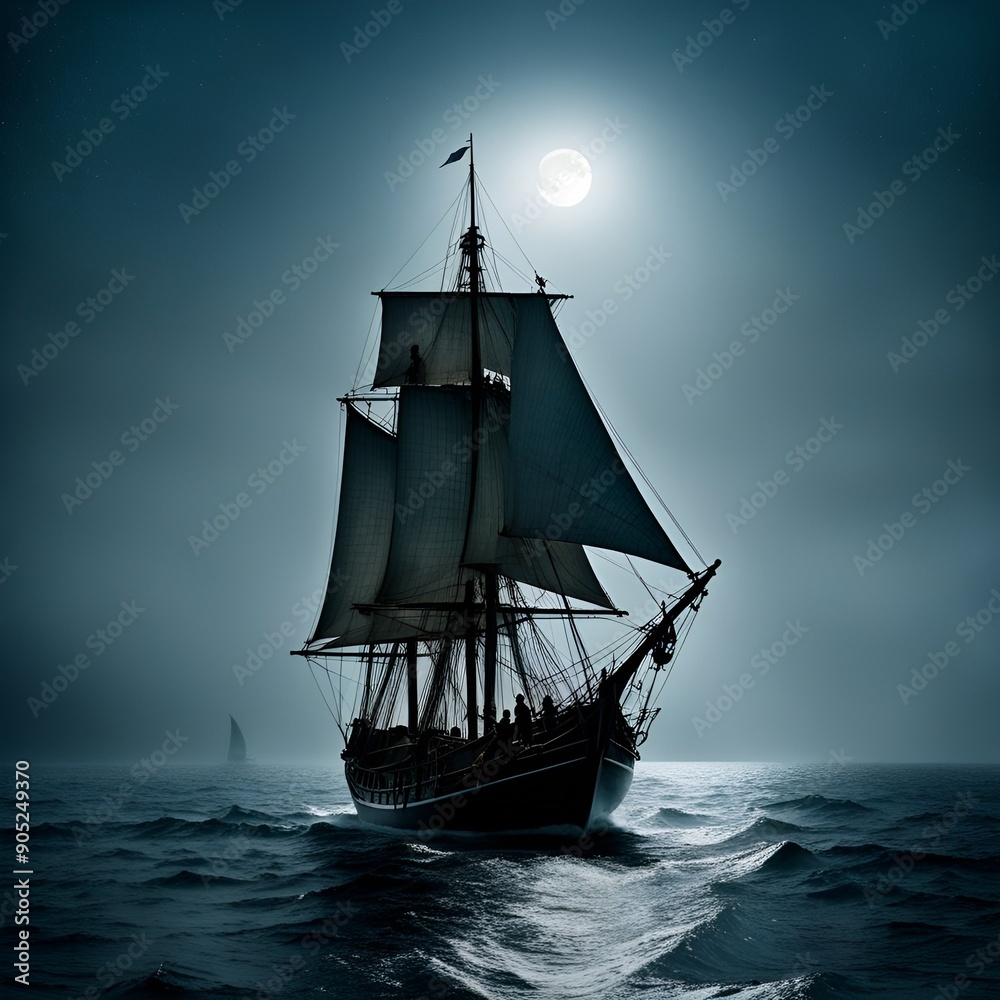 Fototapeta premium sailing ship at sunset