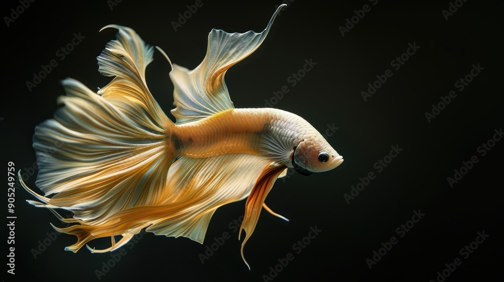 Photograph Betta fish in motion against black backdrop Photograph Betta fish in motion against black backdrop