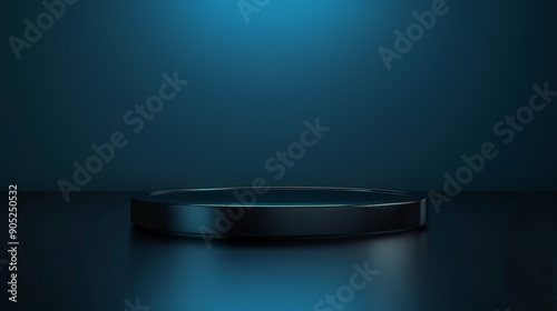 A sleek black podium illuminated by a soft blue light  perfect for product display or presentations in a modern setting.