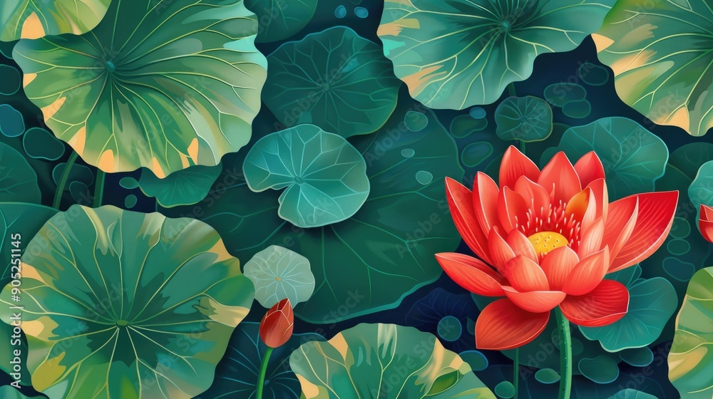 Red lotus on lotus leaf background Red lotus on lotus leaf background