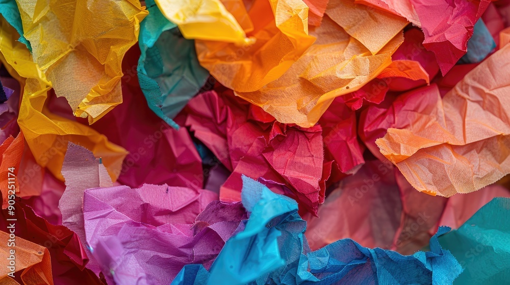 Close up of colored tissue scraps Close up of colored tissue scraps