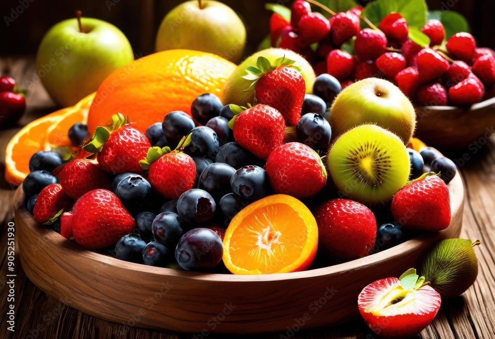 vibrant seasonal fruits artfully arranged rustic wooden platter showcasing colors textures, apple, banana, berry, blueberry, cherry, citrus, fig, grape vibrant seasonal fruits artfully arranged rustic wooden platter showcasing colors textures, apple, banana, berry, blueberry, cherry, citrus, fig, grape