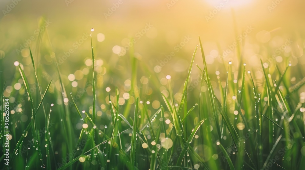 Fototapeta premium Close up of dew covered fresh grass