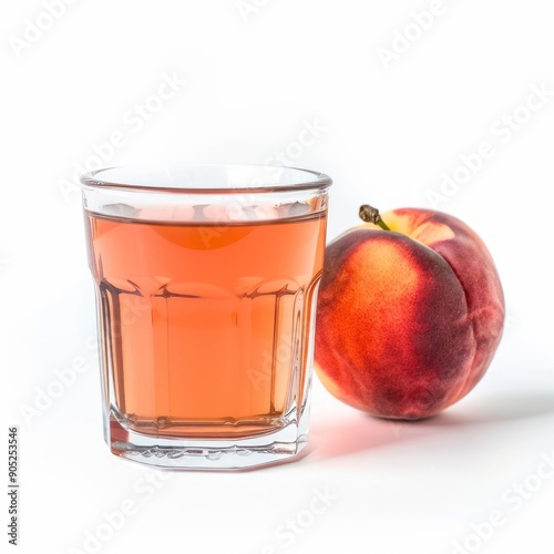 Medium shot of Glass of peach juice near the peach, isolated on a white background 