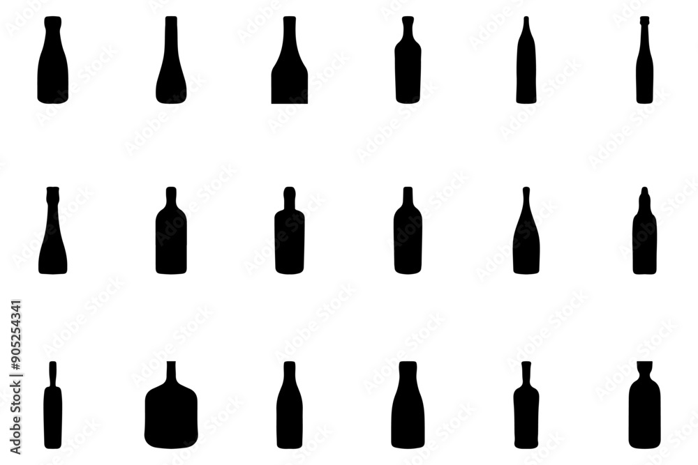 Simple bottle silhouette design set Simple bottle silhouette design set