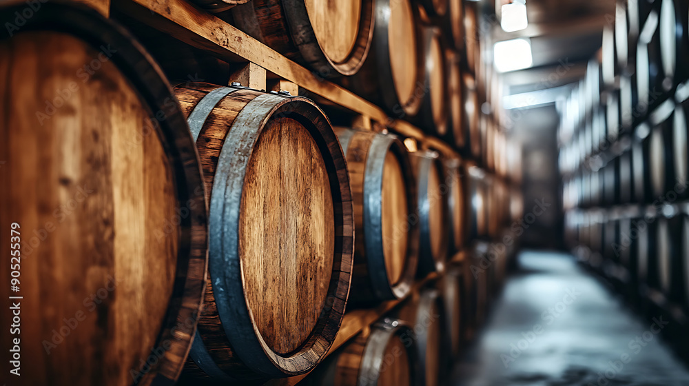 Wooden Old Stacked whisky barrel stack in a warehouse vintage style. Wooden Old Stacked whisky barrel stack in a warehouse vintage style.