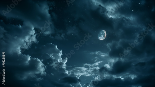 Dark skies with moon and stars and planets, cinematic