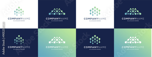 Abstract collection of letter M with tech connection logo vector idea. Molecule and atoms icons, shape, symbol.