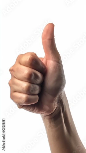 Thumbs Up Affirmation: A Hand on White Background Uplifting Approval and Praise in a Clear and Positive Gesture. photo