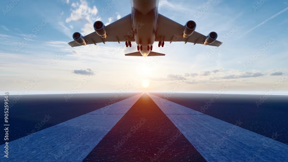Passenger plane takes off and flies towards us
