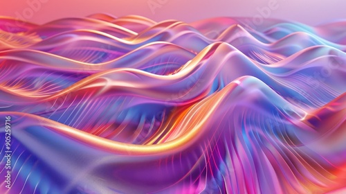 Abstract image of colorful waves with smooth, flowing lines. Blurred gradient background. Concept of motion, fluidity, and modern design.
