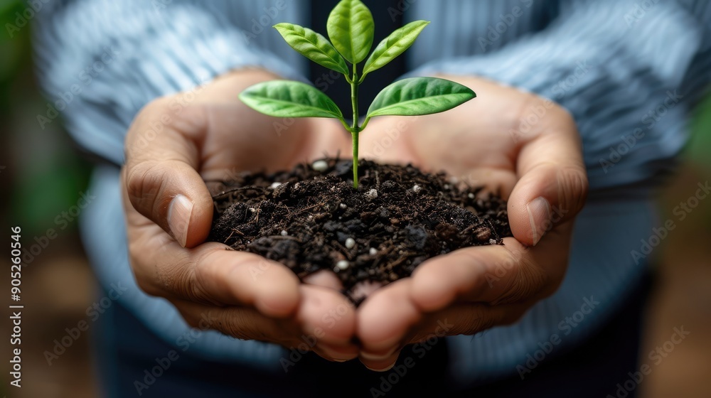 close-up of hands holding a small potted plant .AI Generate close-up of hands holding a small potted plant .AI Generate