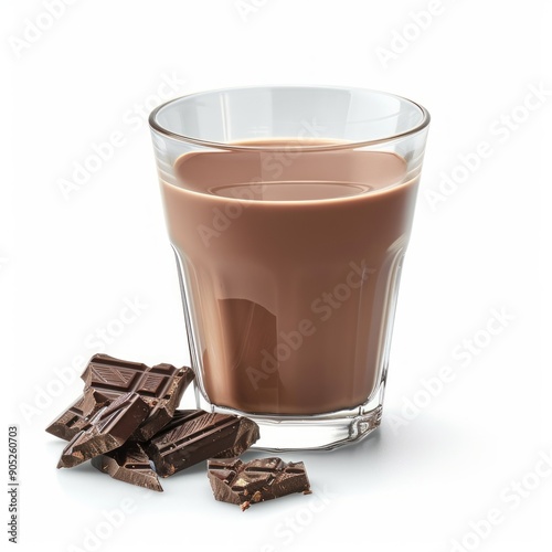 Medium shot of Glass of chocolate juice near the chocolate, isolated on a white background 