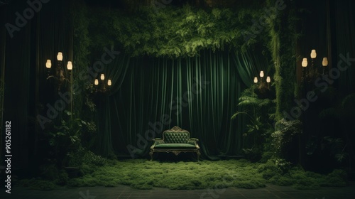 Fototapeta Naklejka Na Ścianę i Meble -  Enchanted Forest Setting with Ornate Chair