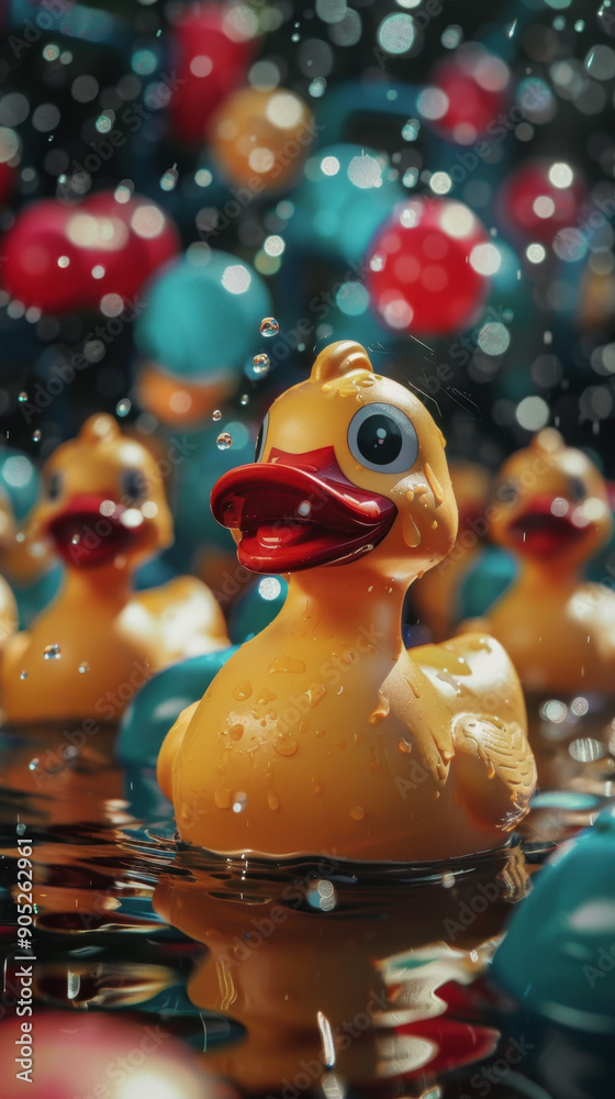Obraz premium toy yellow ducks. a rubber duck. Duck Festival in Italy. a holiday in Italy.