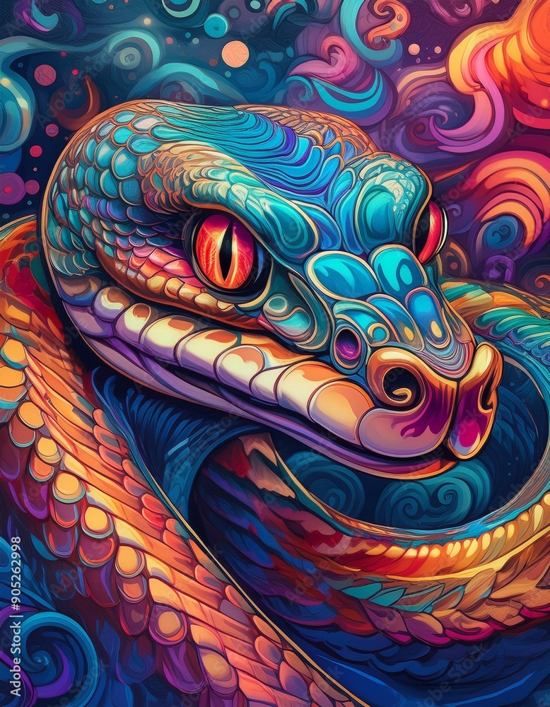 Psychadelic theme Snake. Chinese New Year symbol. Spirit Animal Totem