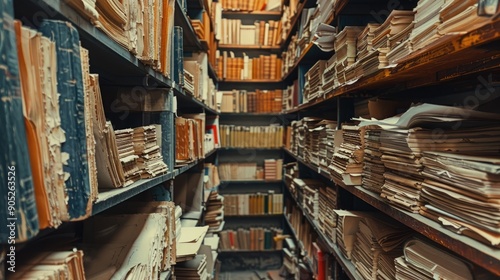 Archived papers on shelves