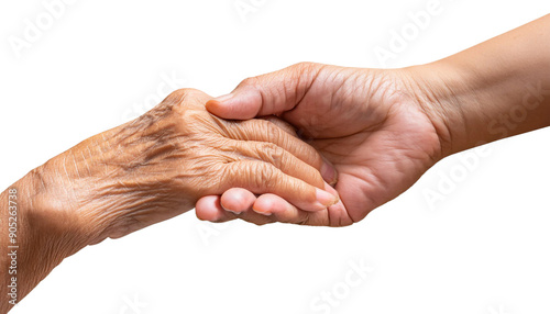 elderly hands gently holding each other cut out transparent isolated on white background PNG photo