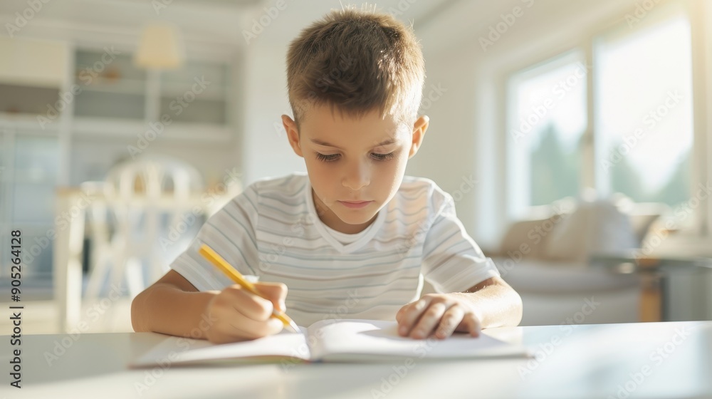 A boy is writing in a notebook A boy is writing in a notebook