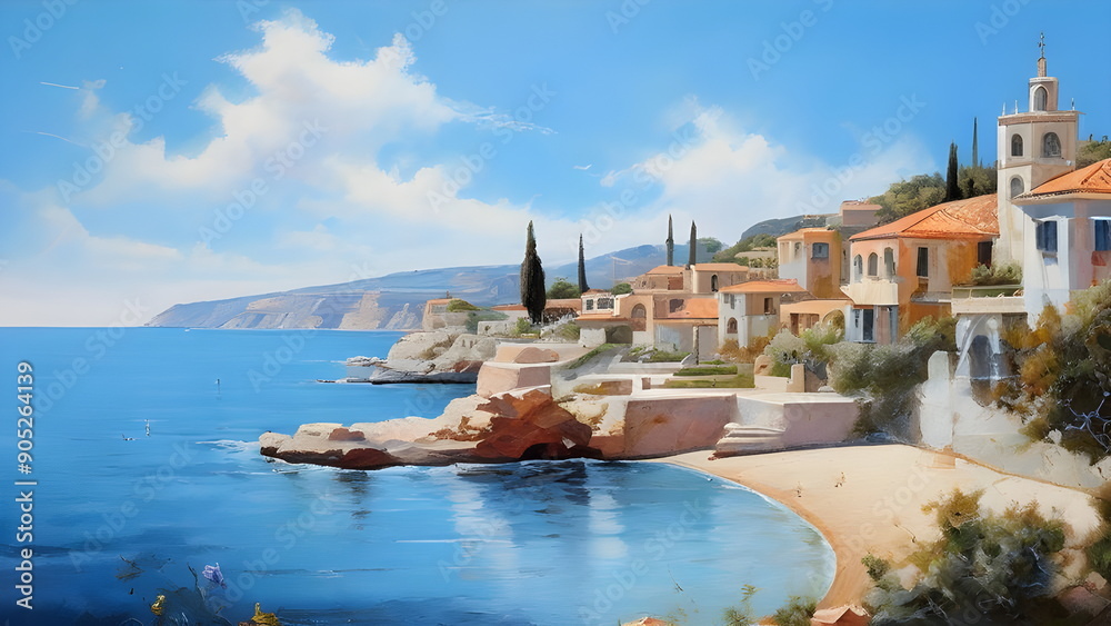 Fototapeta premium view of the old town on beach