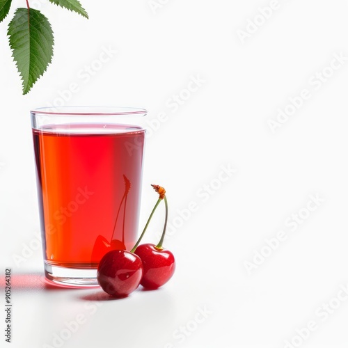 Wallpaper Mural Medium shot of Glass of cherry juice near the cherry, isolated on a white background  Torontodigital.ca