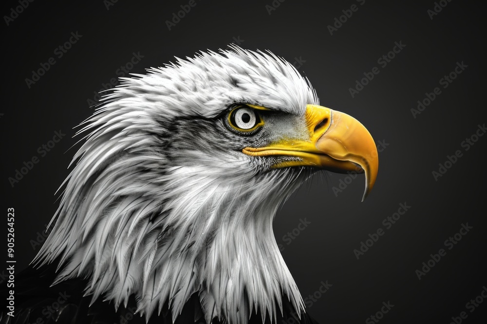 Majestic Golden Eagle Head in Monochrome with Black and White Colors on a Black Background, Symbolizing Aerial Power and Predatory Grace Majestic Golden Eagle Head in Monochrome with Black and White Colors on a Black Background, Symbolizing Aerial Power and Predatory Grace