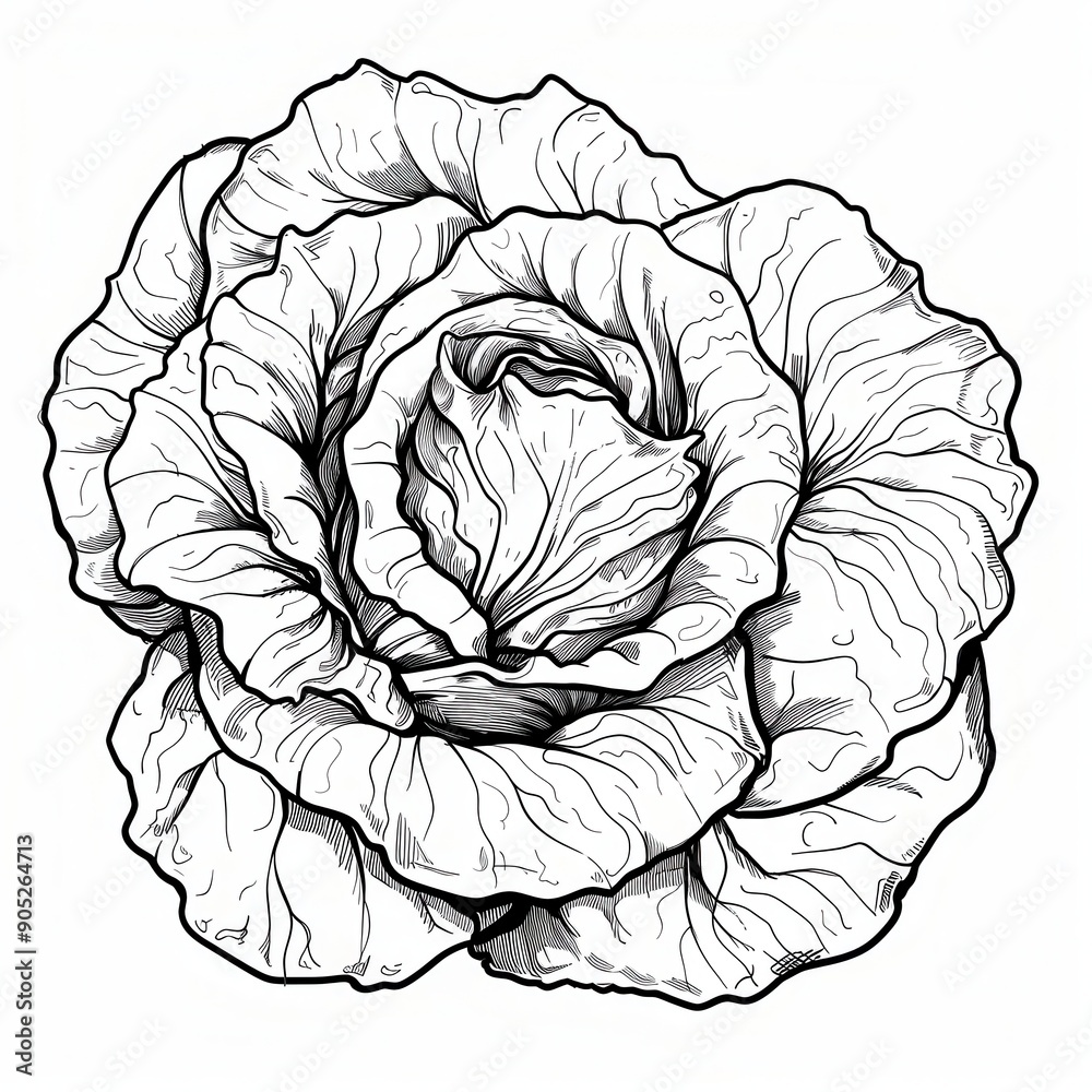 Obraz premium lettuce head, thick outlines like a kids coloring book, no shading, minimalist, line art, black and white, no colors