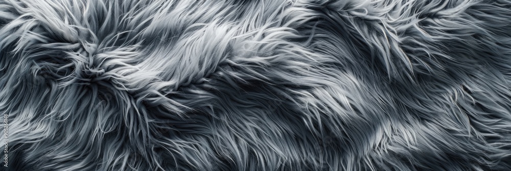 Fototapeta premium A close-up of grey faux fur showing a soft, fluffy texture. The concept of fabric and textile texture.