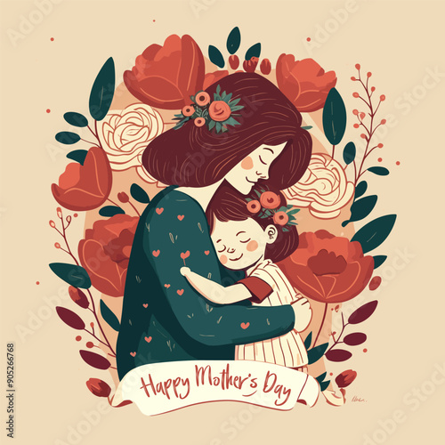 Happy mother's day greeting card with floral background illustration for wishing your mother