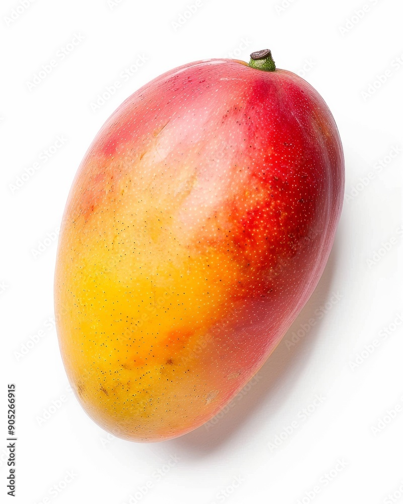 Perfectly Ripe Mango on White Background - Vibrant Yellow-Orange Color - Natural Beauty and Smooth Texture Perfectly Ripe Mango on White Background - Vibrant Yellow-Orange Color - Natural Beauty and Smooth Texture