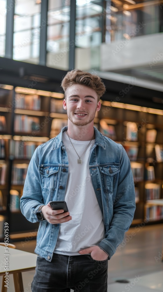 College and university students studying, learning, or researching for a test in the library. University, scholarship, and guy standing at a book store to study, exam, or project College and university students studying, learning, or researching for a test in the library. University, scholarship, and guy standing at a book store to study, exam, or project