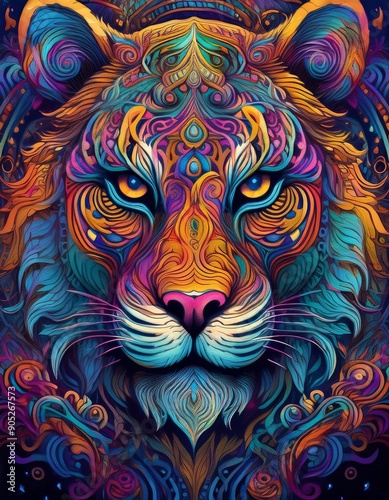 Psychadelic theme Tiger. Chinese New Year symbol. Spirit Animal Totem © Mis_TiKa