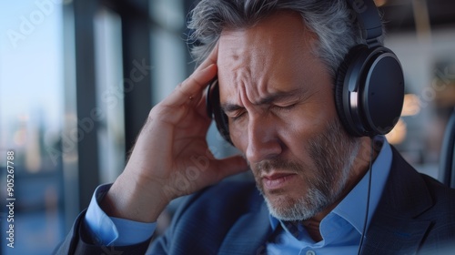 Wallpaper Mural Stress, contact center, and customer service agent with discomfort, burnout, or anxiety. Headache, dissatisfied salesman talking with client issue, and exhaustion for mistake Torontodigital.ca