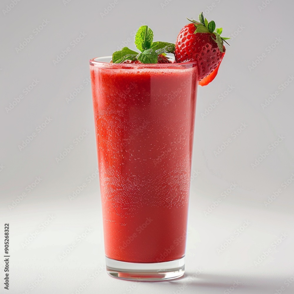 Medium shot of Glass of strawberry juice near the strawberry, isolated on a white background, Medium shot of Glass of strawberry juice near the strawberry, isolated on a white background,